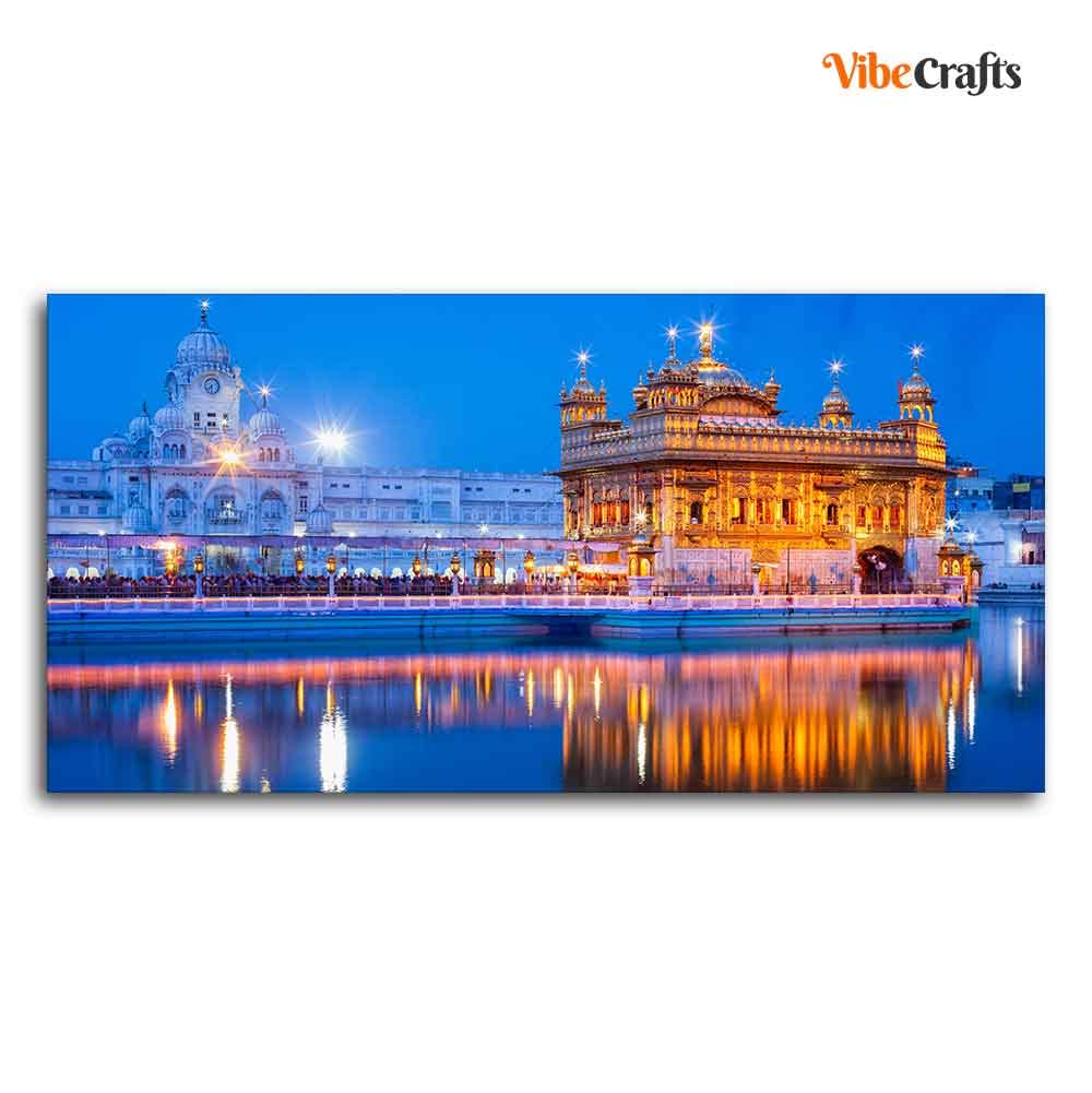 VIBECRAFTS Beautiful Gurdwara Sri Harmandir Sahib The Golden Temple Canvas Wall Paintings For Livingroom Drawing Room Wall Art Fitted with Wooden Frame for Home | Office | Gift (PTVCH_2256N)