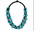 PRIMENEST Turquoise Blue Stone Statement Necklace for Women & Girls | Handmade Boho Multi-Strand Beaded Necklace | Ethnic Tribal Fashion Jewellery for Party, Casual, Festive & Gift | PN-63