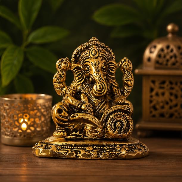 KridayKraft Ganesha ji Reading Book Statue,Ganpati Murti Idol for Pooja & Home,Office Décor Ganesh Idol for Car Dashboard Religious Showpiece for Decoration & Gifting Article...