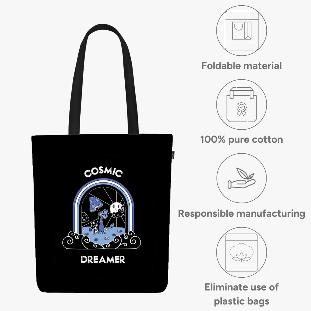 Eco Right Canvas Tote Bags for Women with Zip, College Bag for Girls, 100% Organic Cotton Tote Bag for Shopping, Travel & beach bags for women (Cosmic Dreamer)