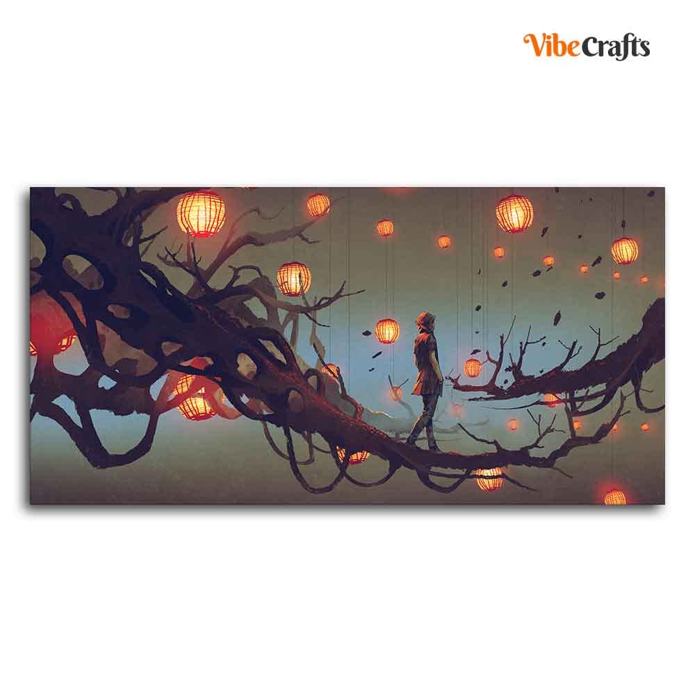 VIBECRAFTS Canvas Paintings for Living Room Beautiful Wall Painting of Man Walking on Tree Fitted with Wooden Frame for Home | Office | Gift (PTVCH_2266) (48 x 24 Inches)