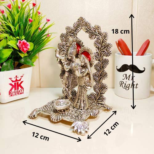 KridayKraft Metal Radha Krishna Idol Statue with Silver Antique Finish so Looks Very Beautiful and use for the Purpose of Worship and Decorative for Home,Office&Table Gift for Birthday