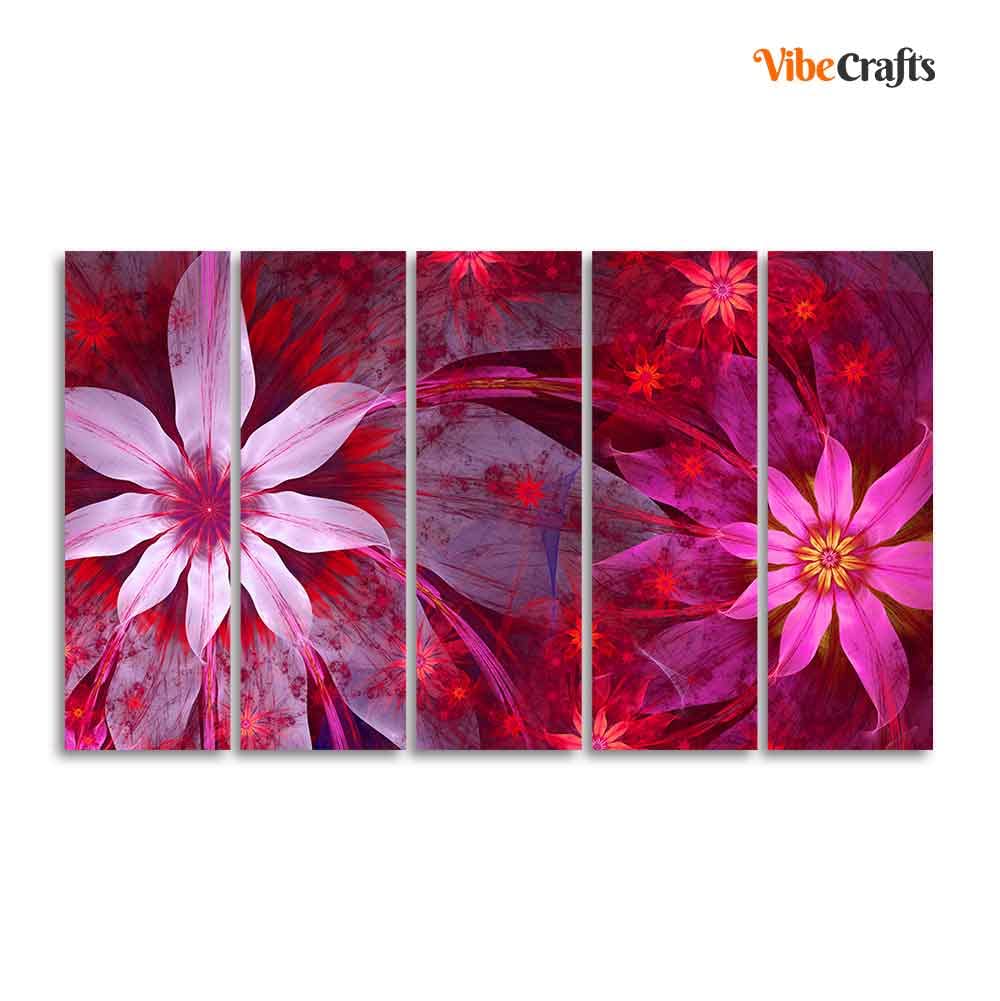 VIBECRAFTS Exotic Flowers 5 Pieces Canvas Wall Painting For Home | Office | Living Room | Gift (PTVC5Pcs4_8536)