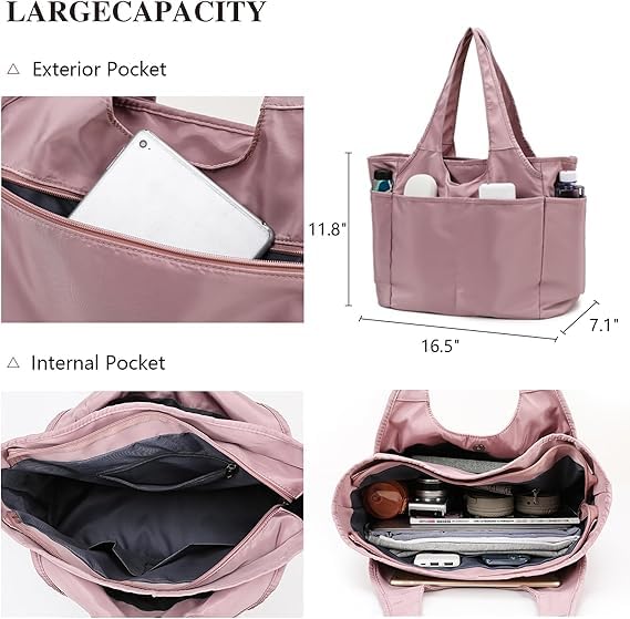 Voroly Tote Bag Women Casual Handbag Shoulder Bag Purses with Zipper and Pockets for Work School Gym Travel Shopping (PINK)