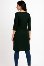 MAMTA JR Fashion Women’s Plain Pashmina Fabric Kurti | Cozy Winter Kurta | Soft & Comfortable Straight Long Kurti (in, Alpha, M, Regular, Bottle Green)