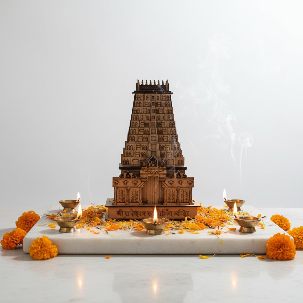 YOGMAYA Wooden Rameshwaram Temple 3D Model – 10 Inch Decorative Handcrafted Temple Replica for Home Decor & Gift