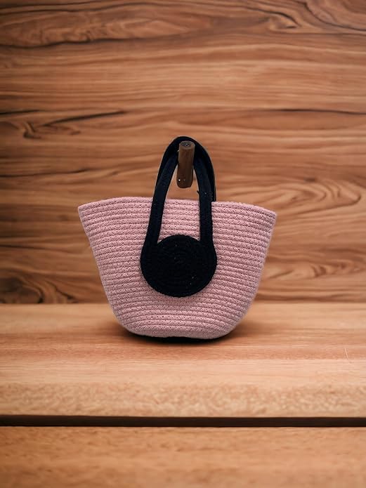 BEAUTIFUL HOMMIES Attractive Hand Bag | Large Summer Beach Boho Tote | Jute Bag | Handmade Bag - Pink-Black