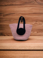 BEAUTIFUL HOMMIES Attractive Hand Bag | Large Summer Beach Boho Tote | Jute Bag | Handmade Bag - Pink-Black