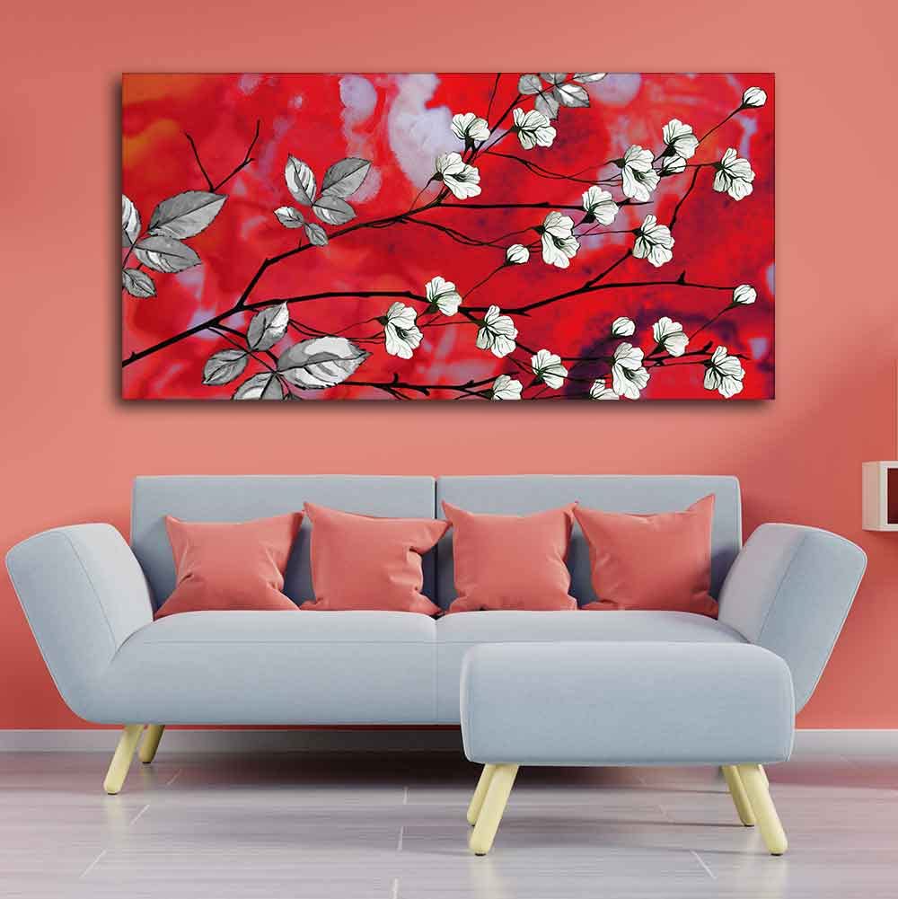 VIBECRAFTS Canvas Paintings for Living Room Drawing Room White Flower Canvas Wall Painting Fitted With Wooden Frame for Home | Office | Gift (PTVCH_2401)