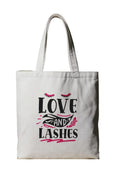 Reusable Cotton Fabric Love & Lashes Printed Tote Bag Ideal for Travel Shopping College & Office Use