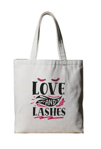 Reusable Cotton Fabric Love & Lashes Printed Tote Bag Ideal for Travel Shopping College & Office Use