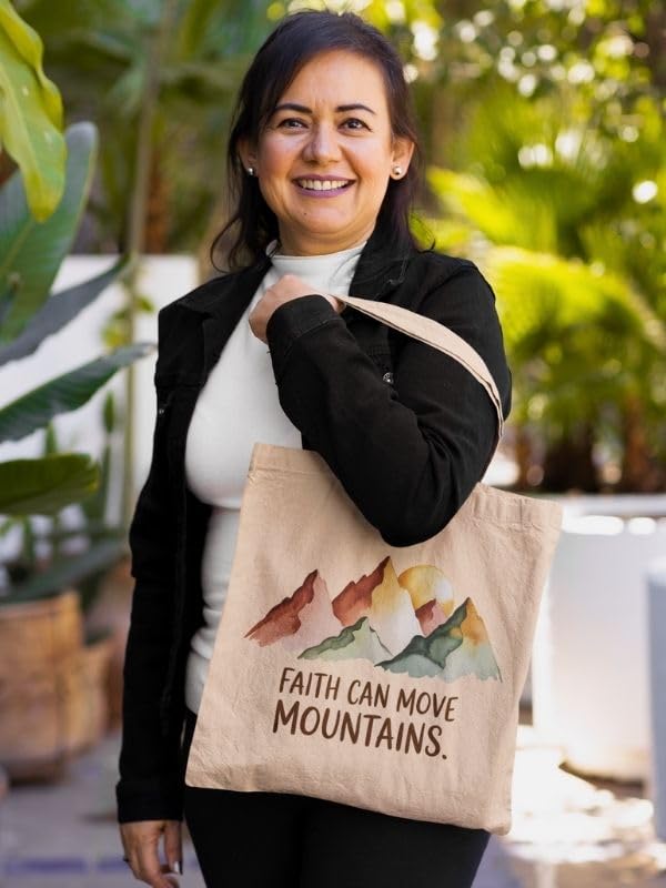 Kalaa Lifestyle Canvas Tote Bag for Women | Premium Cotton Shopping Bag | Eco-Friendly Shoulder Tote for Office, College, Travel & Daily Use and Gifting (Faith Can Move Mountains)