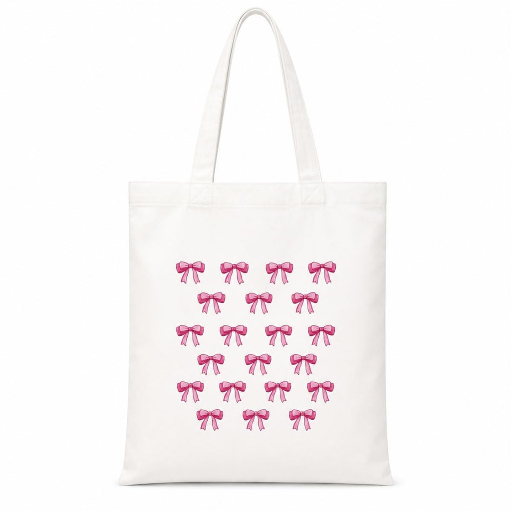 Adorvue Premium Reusable Cute Bows Printed Tote Bag Stylish Eco-Friendly Cotton Handbags, Canvas Bags for College, Shopping, Office, Travel, Grocery Runs, Beach Day and Casual Outing Pack of 1