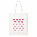 Adorvue Premium Reusable Cute Bows Printed Tote Bag Stylish Eco-Friendly Cotton Handbags, Canvas Bags for College, Shopping, Office, Travel, Grocery Runs, Beach Day and Casual Outing Pack of 2