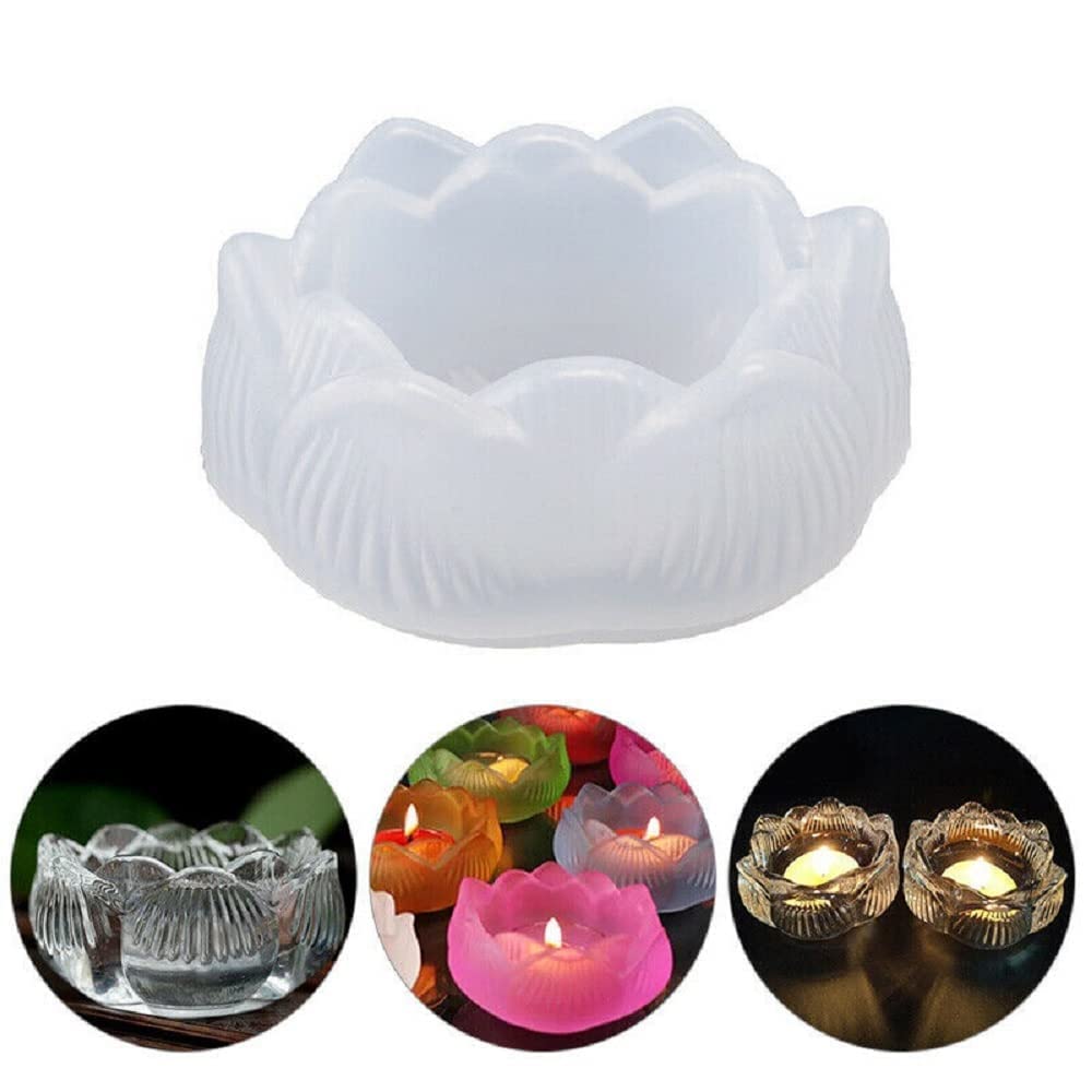 PEACORA Flower Lotus New Tea Light Candle Holder Mould Silicone, 1 Pc Tealight Candles Holders Silicone Molds for Resin, Lotus Flower Candlestick Epoxy Casting Molds for DIY Crafts Jewelry Box