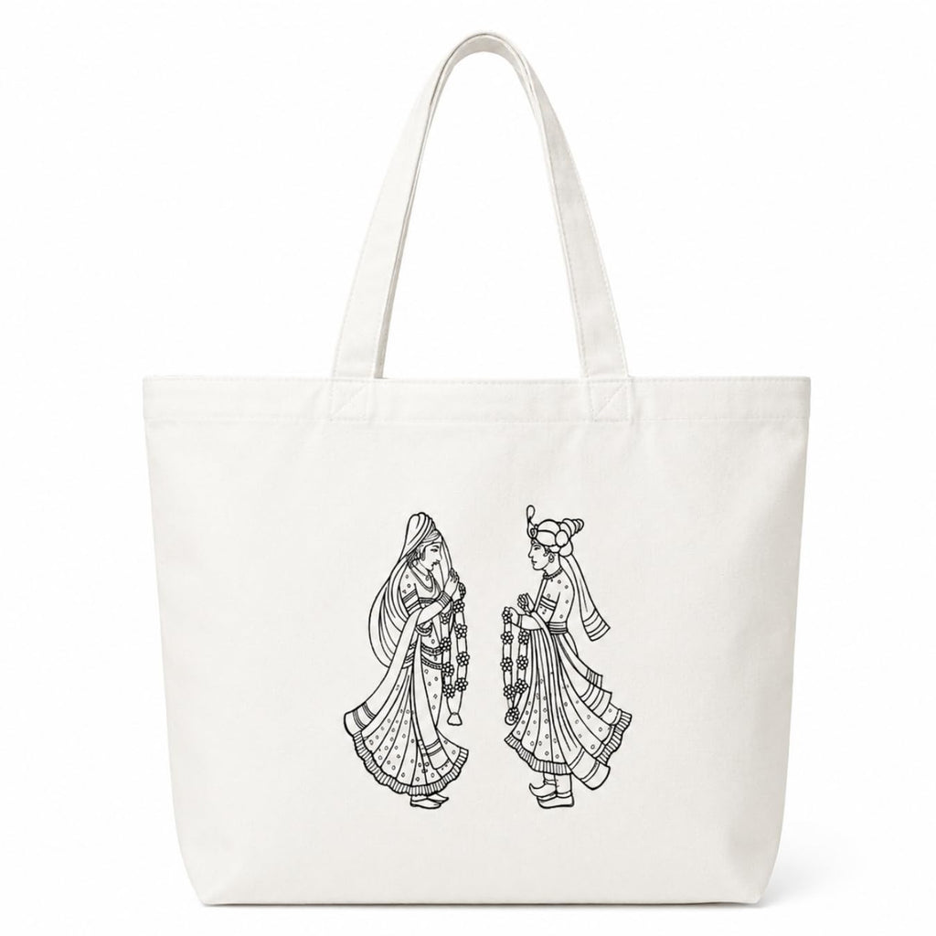 Adorvue Couple Jaimala DIY Tote Bag Painting Kit for Kids & Adults Premium Canvas Cotton Reusable Tote Bag for Kids & Adults DIY Art & Craft Projects, Eco-Friendly Everyday Handbag Pack of 2