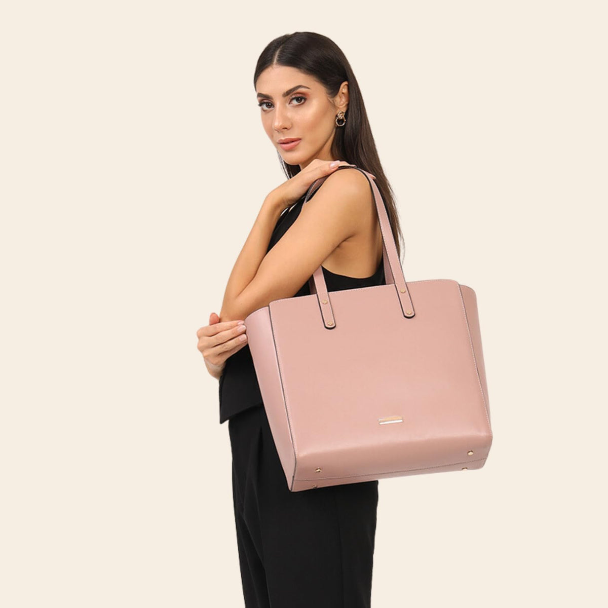 The Gusto Beyond Plus - Premium Vegan Leather Tote Bag for Women, Big Size, Pink | Stylish Handbag for women with Zip Closure | Fit for Office Bag, College, Travel Use | Handcrafted in India