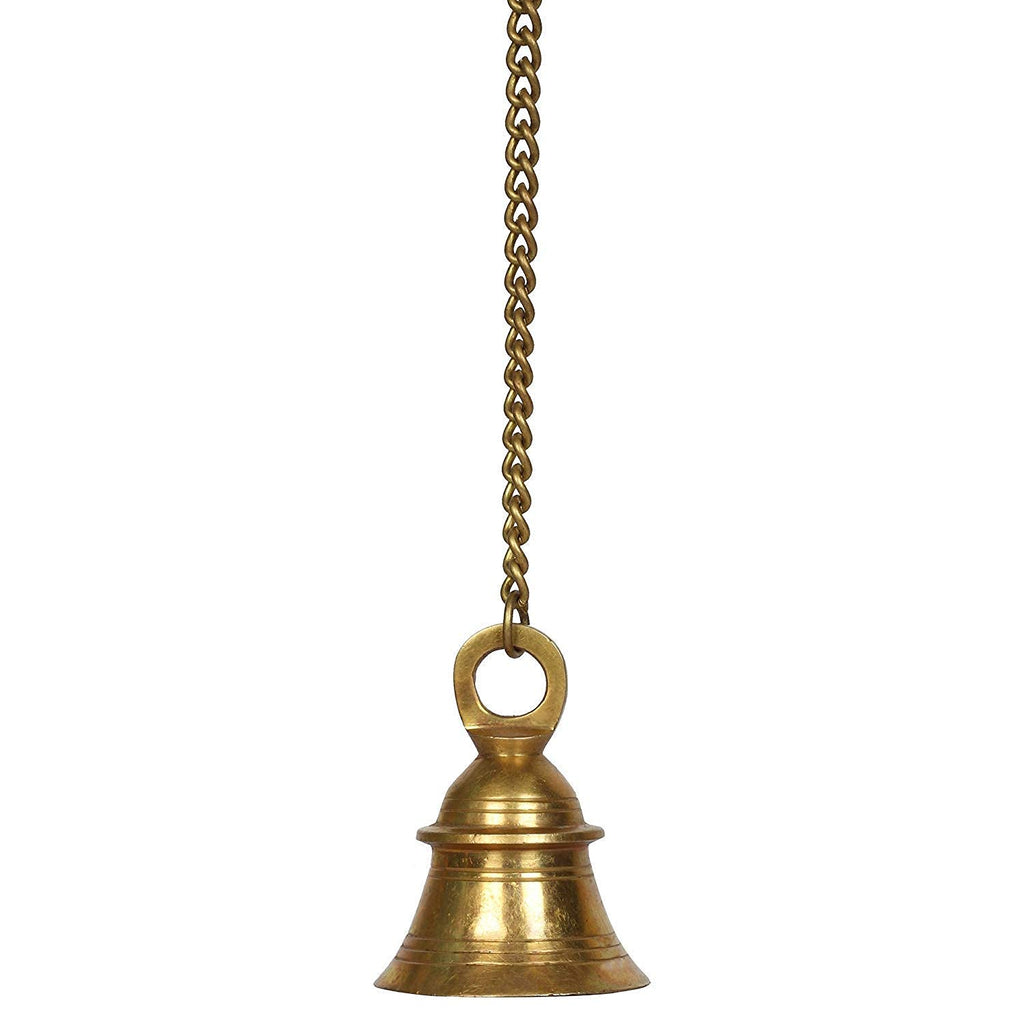 ARTVARKO Brass Hanging Bell Ghanti for Home Temple Decor Pooja Room Mandir, Puja Bell with Sound, 20 Inches Long Brass Chain & Hook, Ideal Religious Gift