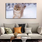 VIBECRAFTS Canvas Paintings for Living Room Drawing Room Cat Walking In Snow Beautiful Wall Painting Fitted With Wooden Frame For Home | Office | Gift |(PTVCH_2307)
