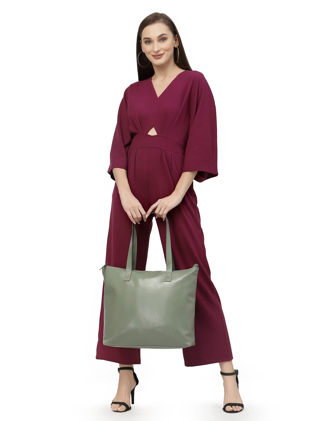 Aquatan Vegan Leather PU Tote Bag for Women Spacious, Stylish, Sturdy PU Material Handbag Zippered Compartment Olive (Olive Solid)
