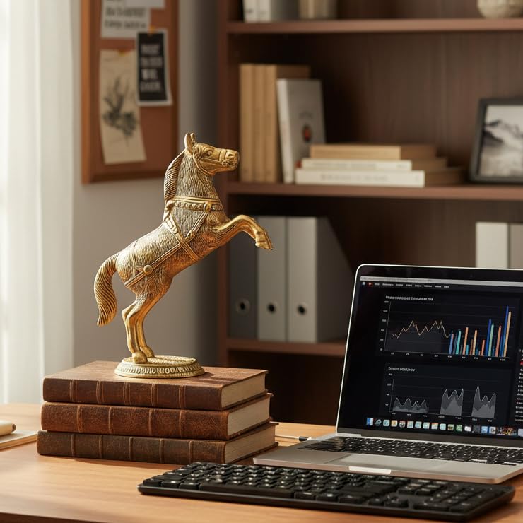 KridayKraft Golden Oxidized Jumping Horse Statue Showpiece for Vastu, Wealth & Decorative for Home,Office,Living Room Gift for Friends,Wedding,Relatives, 15 cm , 8 cm
