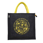 JUTEKA Yoga Print Eco Friendly Jute Bag for Shopping, Lunch, Tiffin, Office, Grocery with Zip Closure and Padded Cotton Handles…