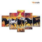VIBECRAFTS Running Seven Horses Wall Painting Five Pieces For Home|Office|Living Room|Gift (PTVC5Pcs1_5527)