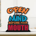 Artvibes Wooden Idols and Figurine Open Your Mind Before Your Mouth Quote Table Decor for Office Desk | Home Decor Item | Living Room | Bedroom | Modern Art Wood Alphabet Showpieces Gift (Sp_1136)
