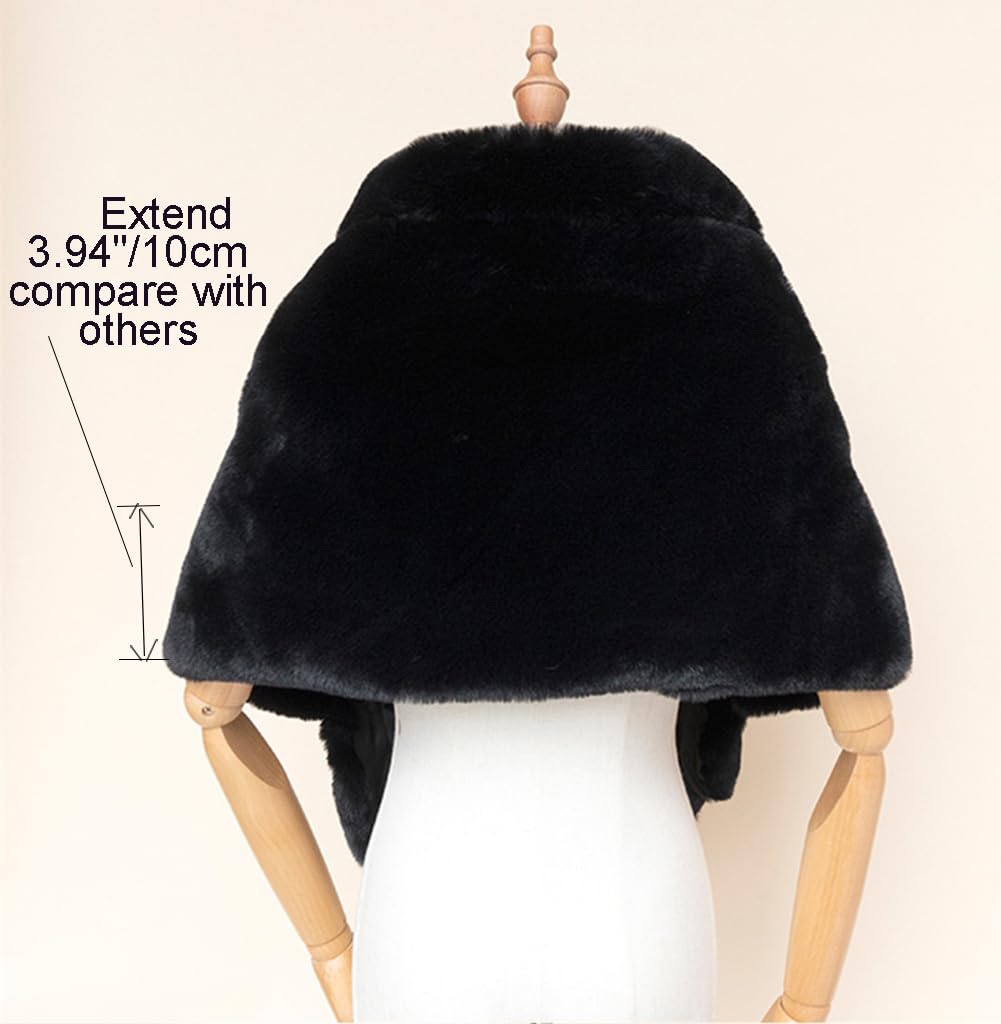 Fashowlife Faux Fur Shawls and Wraps For Women Stole Bridal Bridesmaids Warm Womens Cloak Cape Coat For Wedding Party, Black, Large-XX-Large Plus