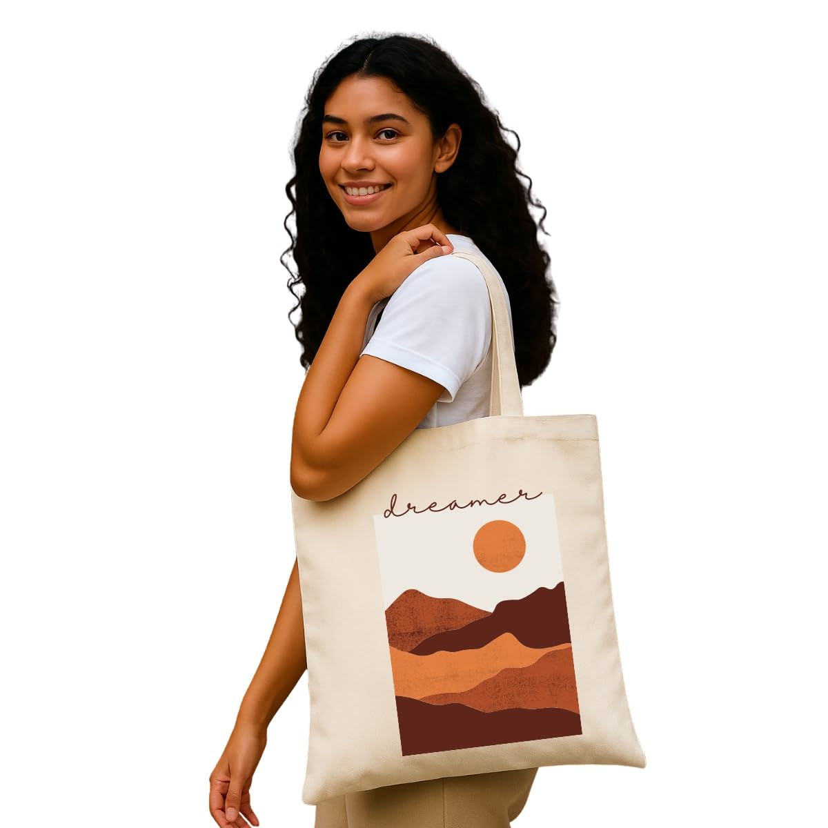 Peach Blossom Women's Printed Cotton Zipper Tote Bags (WHT - DREAMER)