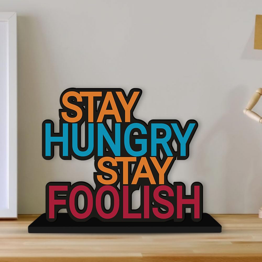 Artvibes Wooden Idols and Figurine Stay Hungry Stay Foolish Inspirational Quotes Table Decor for Office Desk Alphabet Showpiece | Home Decoration | Living Room | Modern Giftings Item (Sp_1121N)
