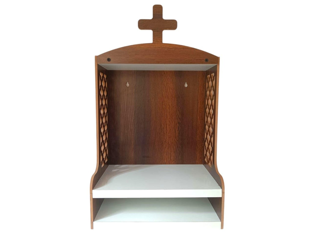 Premium Christian Cross Temple, Wooden Jali Mandir, Jesus Cross Temple, Home and Office Wall Mount Temple, Brown & White