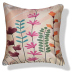 Vendola Decorative Satin Sofa Cushion Covers Set of 5, 16 inch x 16 inch, Sofa Cushion Pillow Cover, Pink, Beige and Red Colour, Floral Design, Zipper Closure (Flos, 16X16 Inches)