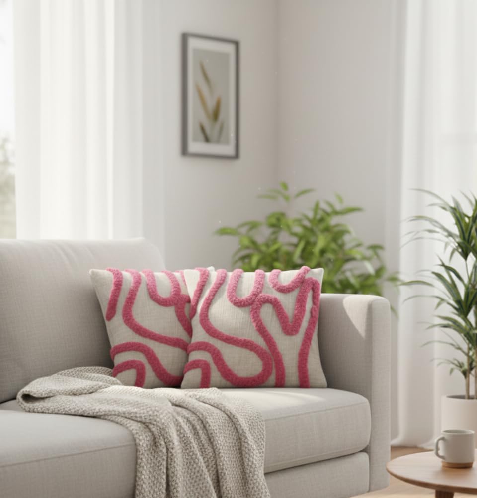 Furnistitchs Premium Decorative Throw Cushion Pillow Cover Boho Home Decor - Living Room Bedroom Couch Sofa Cushion Covers 16 inch x 16 inch (2, Pink Zigzag)