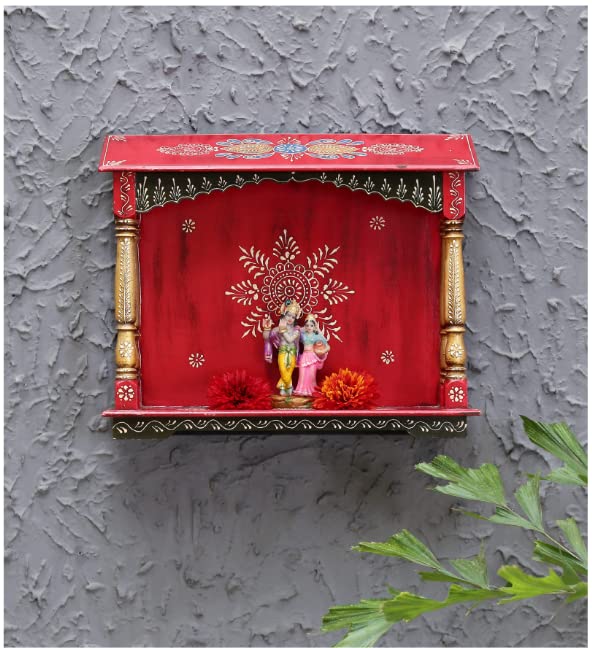 DESERT ART Multicolour Handpainted Wooden Pooja Mandir/Home Temple Without Door