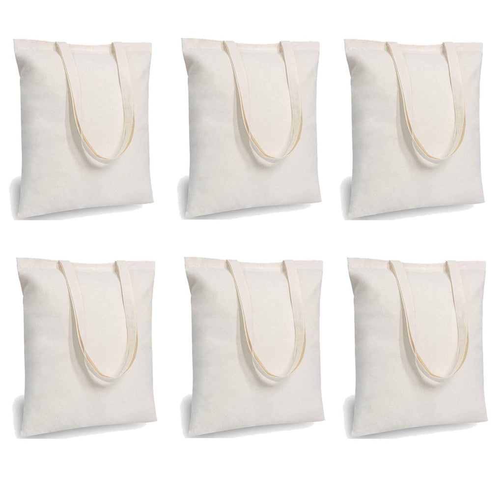 Lify Cotton Canvas Tote Bags Bulk Shopping Bag for Crafts, DIY Reusable Grocery Bag, Durable and Eco-Friendly Storage Bag For Daily Use, 14 X 16 Inch – 6 Piece Pack (Off-White/Natural- 6 Piece)