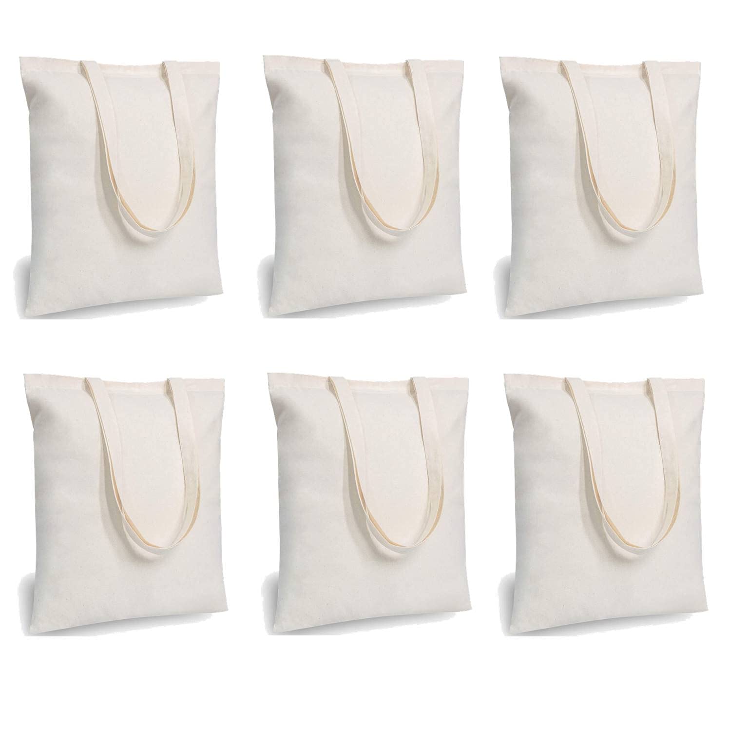 Lify Cotton Canvas Tote Bags Bulk Shopping Bag for Crafts, DIY Reusable Grocery Bag, Durable and Eco-Friendly Storage Bag For Daily Use, 14 X 16 Inch – 6 Piece Pack (Off-White/Natural- 6 Piece)