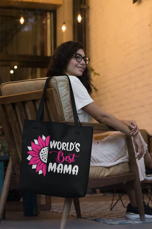 TheYaYaCafe Mother Day Printed Canvas Cotton Black Tote Bag with Zipper for Mother, Tote Bag for Mom | Multipurpose bag | Lightweight