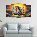 VIBECRAFTS Three Running Horses Abstract Art Five Pieces Canvas Wall Painting For Home|Office|Living Room|Gift (PTVC5Pcs2_6520)