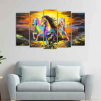 VIBECRAFTS Three Running Horses Abstract Art Five Pieces Canvas Wall Painting For Home|Office|Living Room|Gift (PTVC5Pcs2_6520)