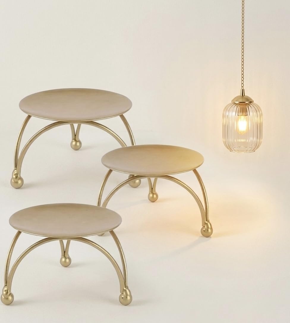 Set of 3 Gold Pillar Candle Holders, Metal Candle Stand Pedestals for Table Centerpiece, Modern Decorative Iron Candle Trays for Dining Room, Mantle, Wedding & Home Decor