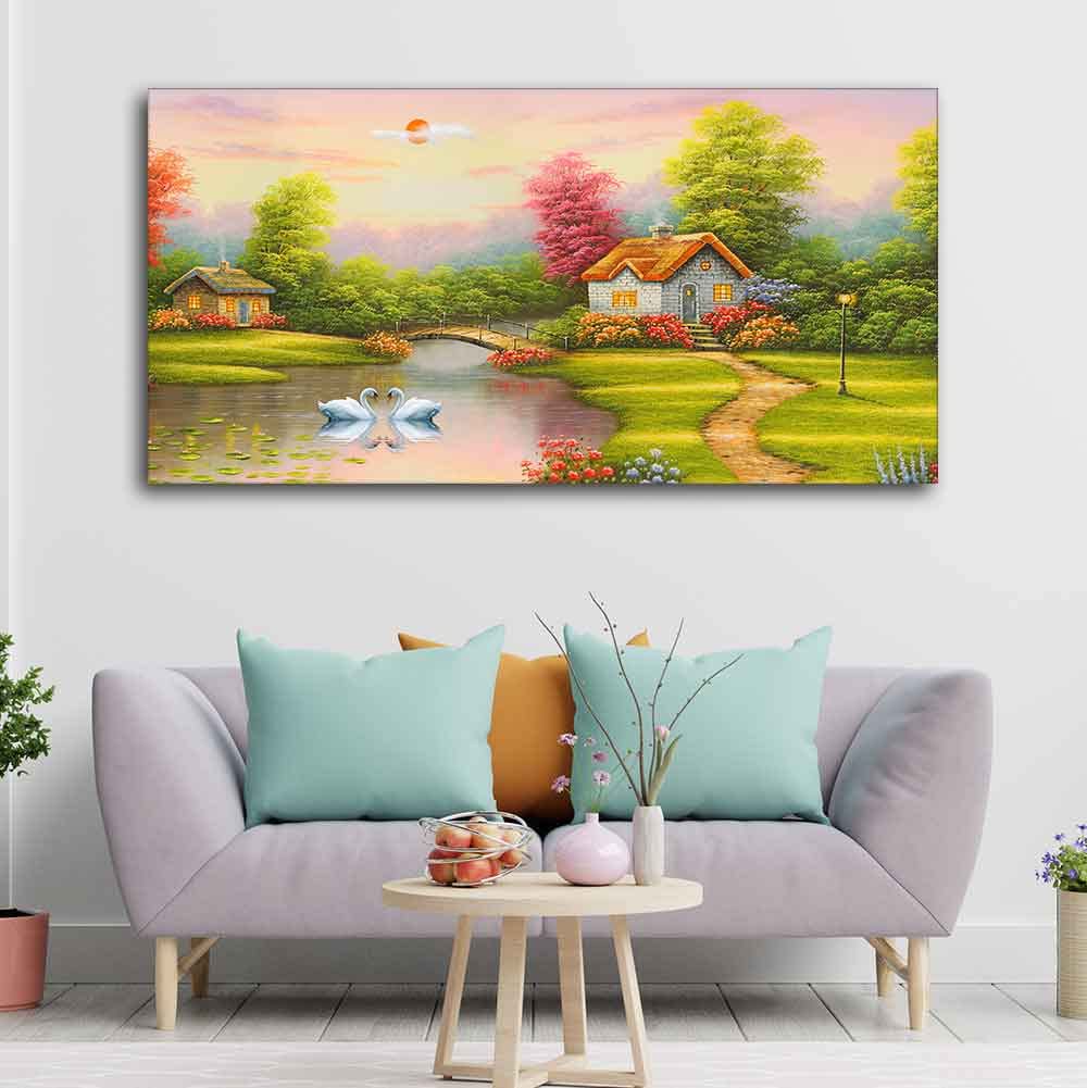 VIBECRAFTS Canvas Paintings for Living Room Drawing Room Scenery Of Old House Canvas Wall Painting Fitted With Wooden Frame for Home | Office | Gift (PTVCH_2402)