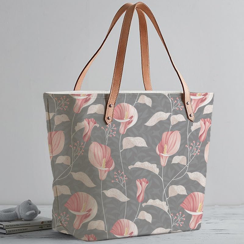 The Purple Tree Women Oversized Floral Tote Bag Travel - Large Capacity Handbag with Zip Closure