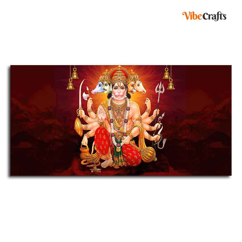 VIBECRAFTS Canvas Paintings for Living Room Drawing Room Panchmukhi Bajrangbali Canvas Wall Painting Fitted With Wooden Frame For Home | Office | Living Room | Gifts (PTVCH_2552)