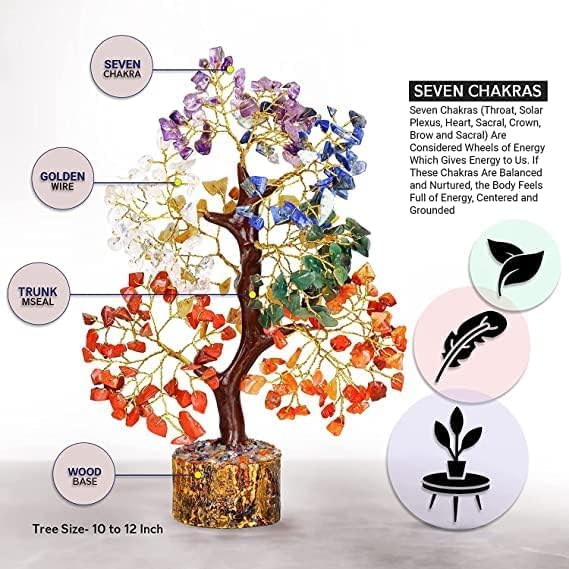 BlizzCart Seven Chakra Crystal Tree for Good Luck - 7 Chakra Tree for Natural Healing, Money, Health, Mental Peace, Vastu Correction, Positive Energy, and Reiki Healing,10-12 Inch