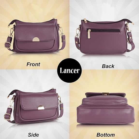 LANCER Hobo Crossbody Shoulder Bag for Women & Girls – Stylish Tote Sling Handbag with Adjustable Strap | Ladies Purse, Travel Casual Office Bag (Purple)