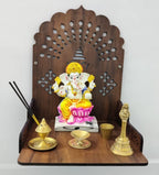 Wooden Small Temple Mandir Puja Ghar for Home and Office Wall Hanging Beautiful Ganesh Design Brown Color Matte Finish Engineered Wood (Dark Brown)