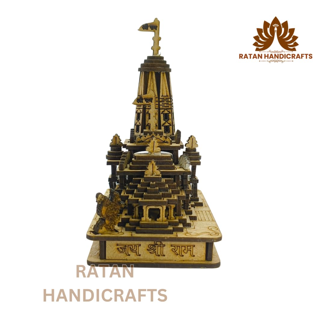 Handmade Wooden 3D Miniature Shri Ram Mandir Ayodhya 3D Model Wooden Temple for Home Decoration, Office, Home, Puja Gift. Shri Ram Janmbhoomi Temple Ideal for Decor and Pooja 5.5D x 9.5W x 11H Cm