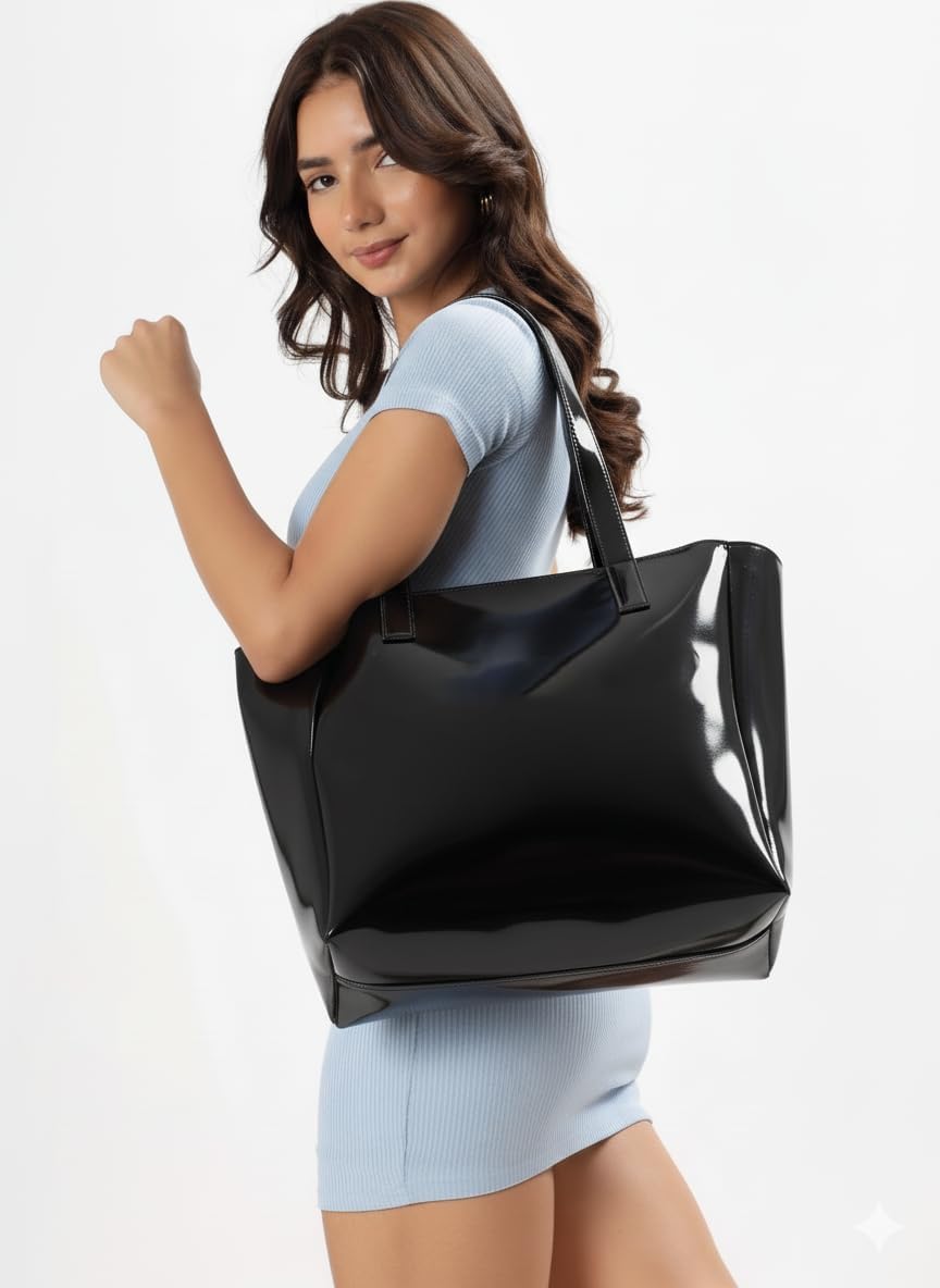 ZARK Tote Bag Premium Faux Leather Handbag Stylish Durable Everyday Carry |Black