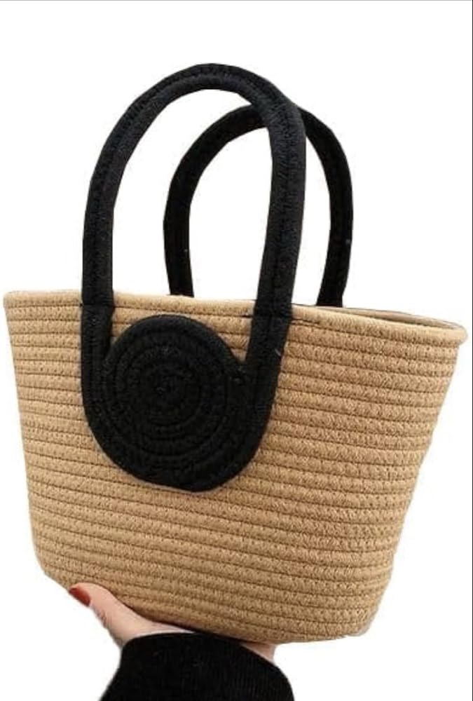 RUGSZONE Attractive Hand Bag | Large Tote | Summer Bucket | Bamboo Beach Basket for Women | Boho Handbag | Jute Handmade (Brown)